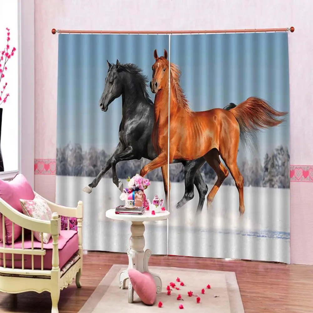 3D занавес Роскошные Затемненные окна занавески для гостиной лошадь занавески