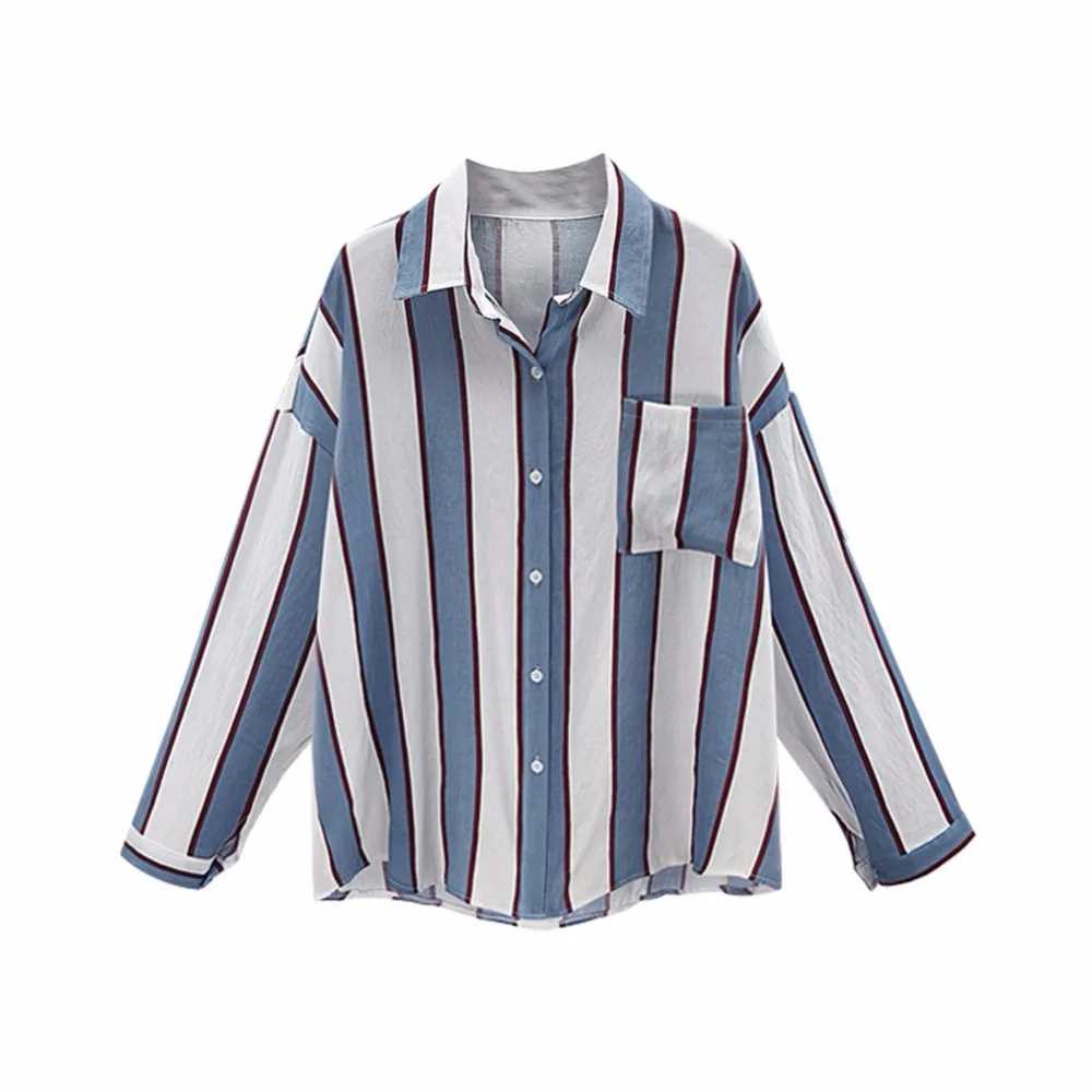 

Stylish Striped Women Blouses Long Sleeve Loose Shirt Chemise Femme Blusas