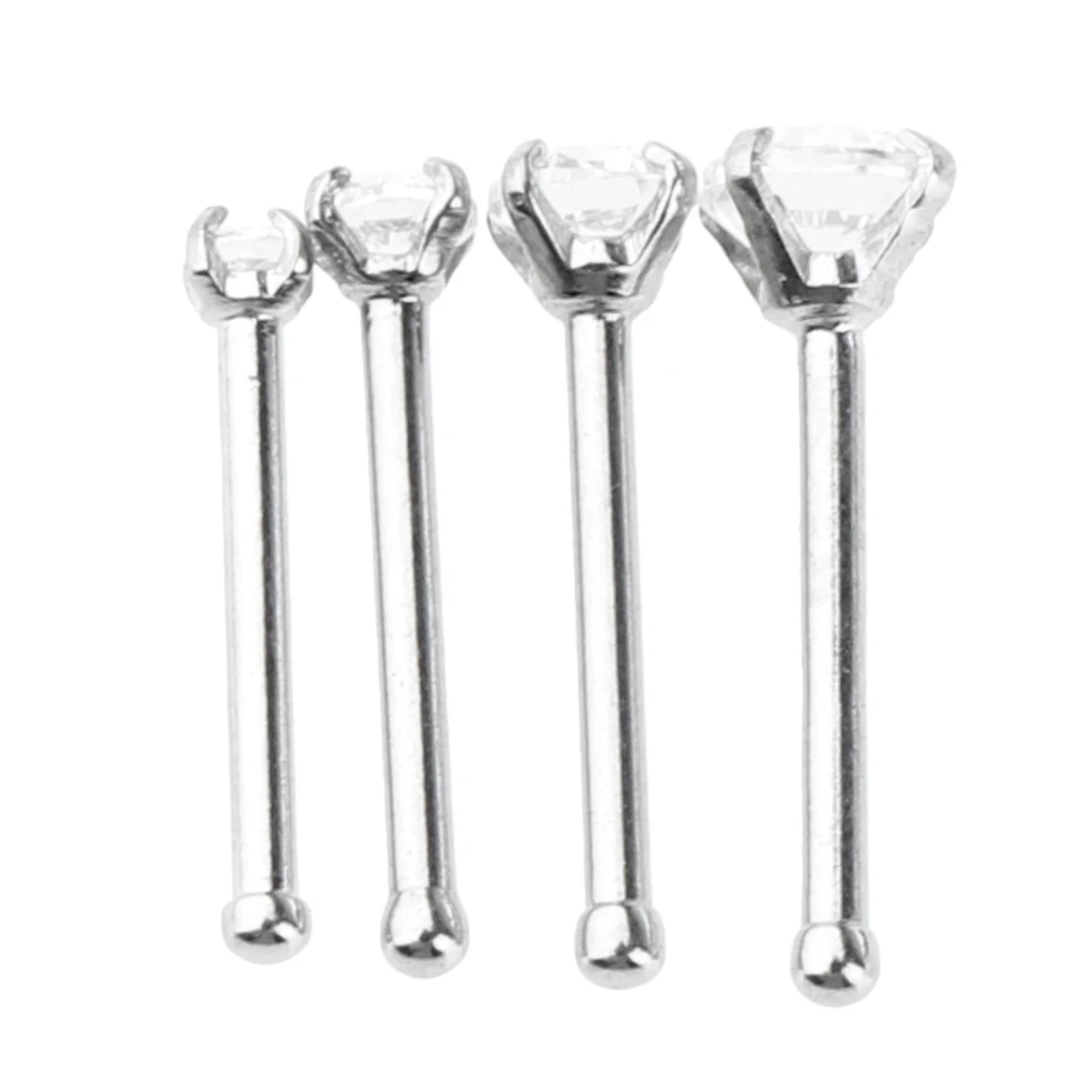 Phenovo 4 Pcs Body Jewelry 7mm Long Straight Bar 1.5mm 2mm 2.5mm 3mm Assorted Size CZ Crystal fit Nose Lip Ear Tragus Piercing