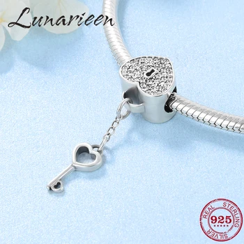 

Romantic 925 Sterling Silver Love Lock Heart Key Beads Fit Original Pandora Charms Bracelet women accessories Jewelry