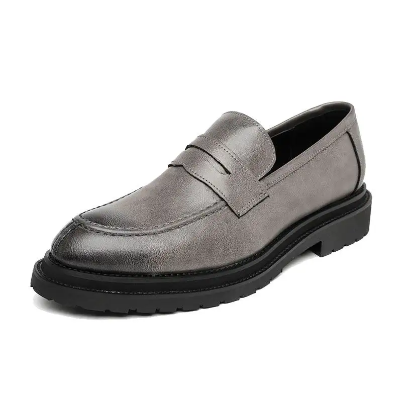 En Hommes 38 Concise Cuir Slip Gris marron Weishimibang Mode 44 Robe Brun Sur Shinnyblack noir forme Ronde Toe Plate Bateau gris Homme Pu Chaussures Classique n0OwPZ8kXN