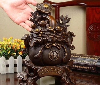 

China Art Bronze Copper Fengshui Ruyi Yuanbao Wealth Money Treasure basin Statue
