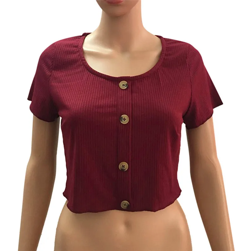 sexy bandage tshirt women 2018 fashion button t-shirt streetwear women crop top tee shirt femme manche courte wholesale noJE19 (11)