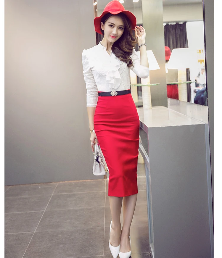 Высокая талия юбка-карандаш плюс Размеры плотно облегающее модные женские туфли юбка миди красные, черные разрез Для женщин юбка мода Юп