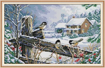 

Bird On The fence DMC Counted Chinese Cross Stitch Kits Printed Cross-Stitch Set Embroidery Needlework