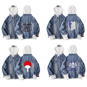 

Cosplay Anime spring and Autumn men and Woman Loose Vintage Hooded Denim Jacket Streetwear Single Breasted Long Sleeve Jacket