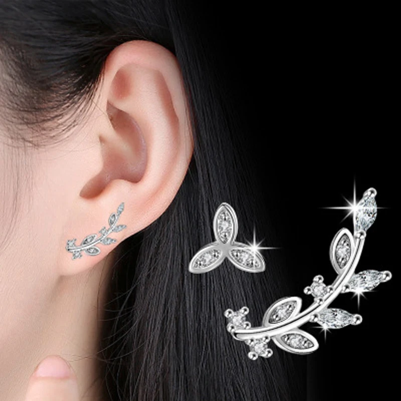 

MEEKCAT 100% 925 Sterling Silver 2018 Women Jewelry Fashion Cute Tiny Asymmetric Leaves Stud Earrings For Daughter Girls DS530