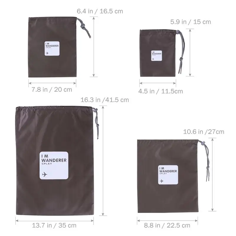 WINOMO 4 Универсальные уличные дорожные водонепроницаемые нейлоновые сумки на шнурке для хранения сумки органайзеры разных размеров(кофе