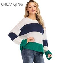 Winter Knitted Sweater Women Casual O-neck Long Sleeve Striped Loose Plus Size Pullovers Sweater Ladies Fashion Sweet Sweater Winter Knitted Sweater Women Casual O-neck Long Sleeve Striped Loose Plus Size Pullovers Sweater Ladies Fashion Sweet Sweater
