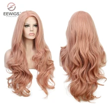 EEWIGS 28 дюймов персиковый цвет длинный волнистый парик розовый синтетический парик на кружеве с естественными волосами без клея парики для черных женщин