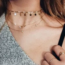 Бохо-чокер золото Цвет Сеть Крошечные Star Макси колье Цепочки и ожерелья для Для женщин кисточкой Цепочки и ожерелья s Подвески gargantilha collier femme colar