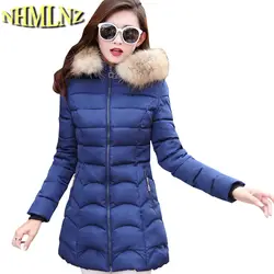 Новая модная зимняя куртка Для женщин меховой воротник куртка с капюшоном теплый толстый слой большой размер тонкий для Для женщин верхняя