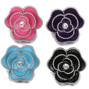 

10pcs/lot New Flower Snap Buttons Jewelry Mini Beads Crystal Flowers 18mm Snap Button Fit Charm Bracelet Jewelry