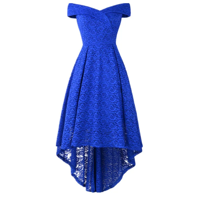 

Royal Blue Double V-Neck Women Dress Strapless Cocktail Party High-Low Lace Dress Strapless Women Dress for Party and Wedding