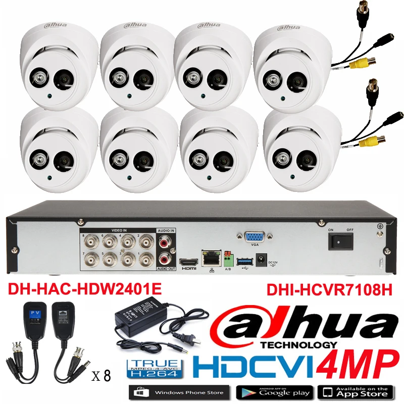 Original DAHUA 4MP Waterproof Camera DH HAC HDW2401E CVI Dome camera with 4MP Digital CVR DHI