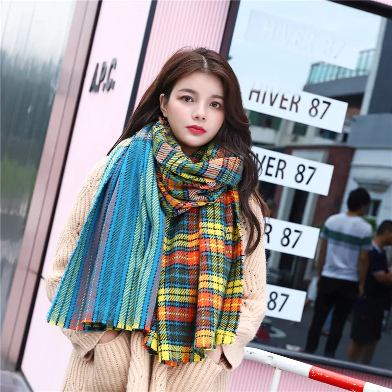 2018 Новая мода 70 см * 200 см зимний шарф для женщин высокого качества теплый большой длинный шарф женский роскошный плед кашемир толстые шарфы