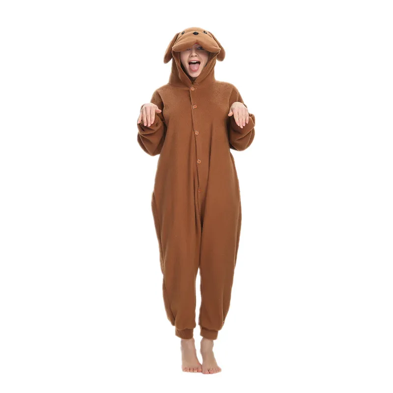 

Polar Fleece Kigurumi Cooffee Poodle Teddy Dog Costume For Adult Women Men's Onesies Pajamas Halloween Carnival Party Clothing