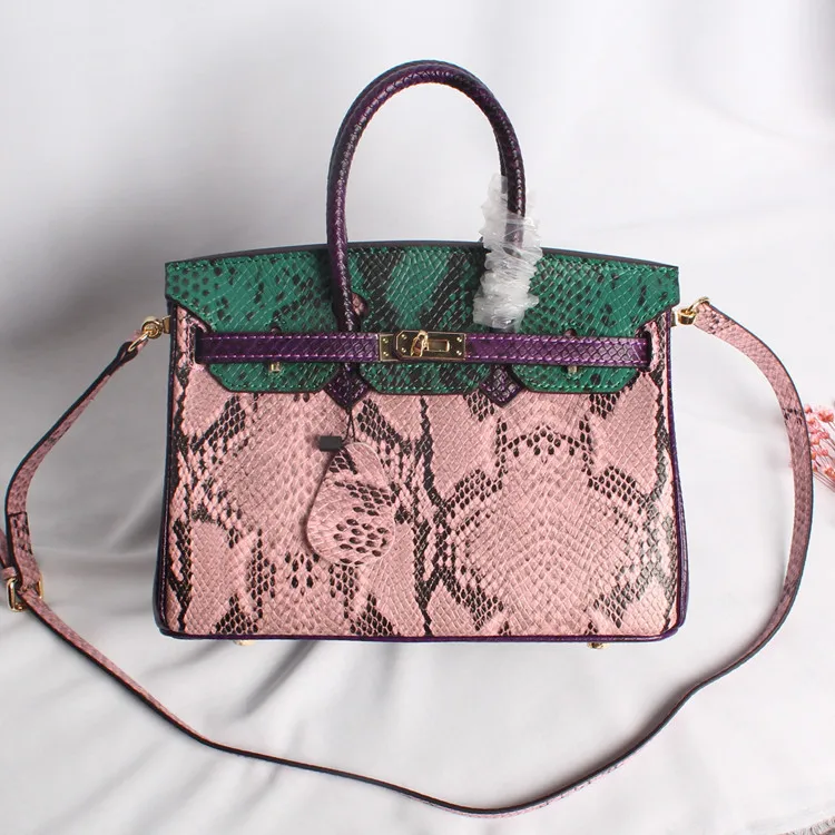 

Luxury Handbags Women Bags Designer Cowhide Lady Bag Snake-pattern Matching Pink Matching Green Handbag Shoulder Bag
