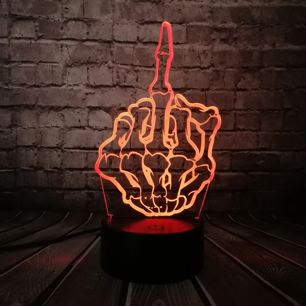 2018 Keren Tengkorak Jari Tengah 3D USB LED Lampu Pop Rock Musik Boy
