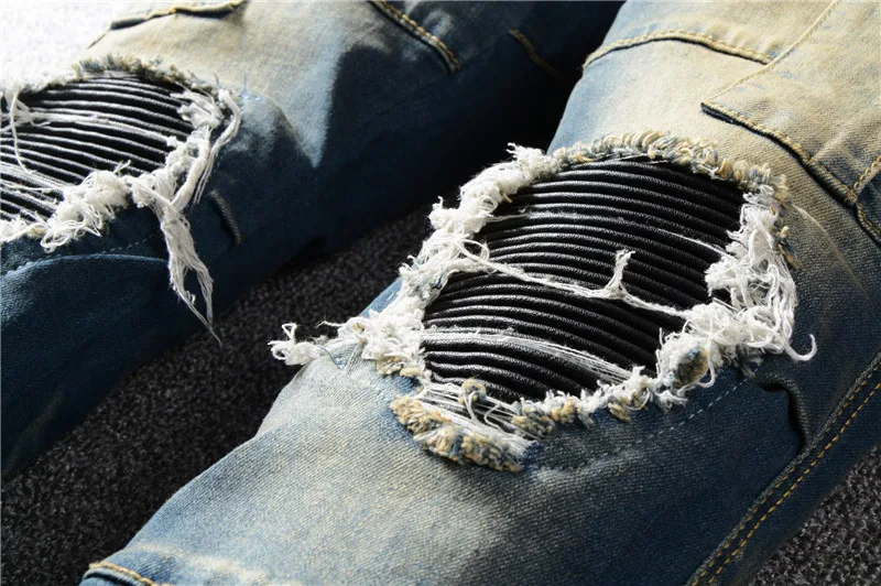 MORUANCLE Мужские Винтажные Марка NEW Fashion Hi Street байкерские джинсы с несколькими рваные, с карманами джинсовые мотоциклетные Брюки Плюс Размер