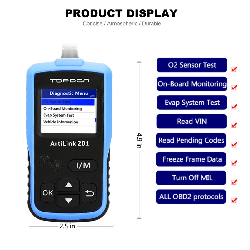 TOPDON arilsink 201 AL201 OBD2 сканер автомобильный OBDII считыватель кодов автомобильный диагностический инструмент считывание кодов неисправностей транспортного средства