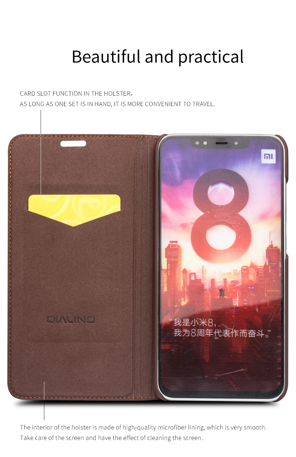 QIALINO/Модный чехол из натуральной кожи для телефона Xiaomi Mi 8, роскошный Ультратонкий флип-чехол для карт Xiaomi Mi 8 для 6,21 дюймов