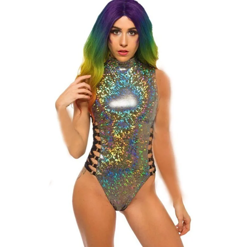 Блестящий сексуальный боди Женский комбинезон combinaison femme mono mujer бандажный для