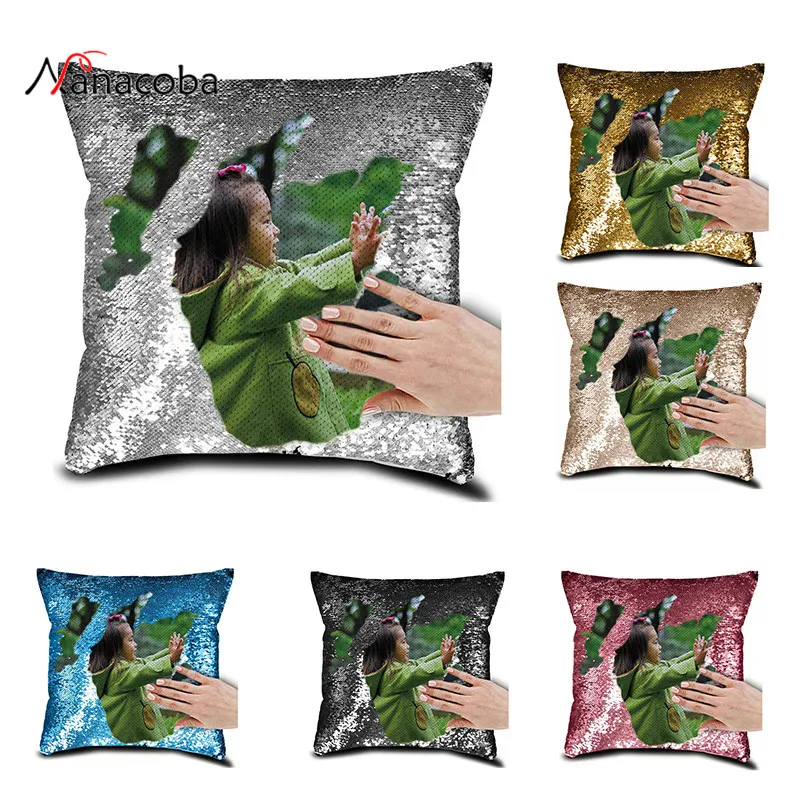 

Nanacoba Private Customized DIY Sequin Cushion Cover Custom Personalized Printed Pictures On The Pillow Case Home Decor