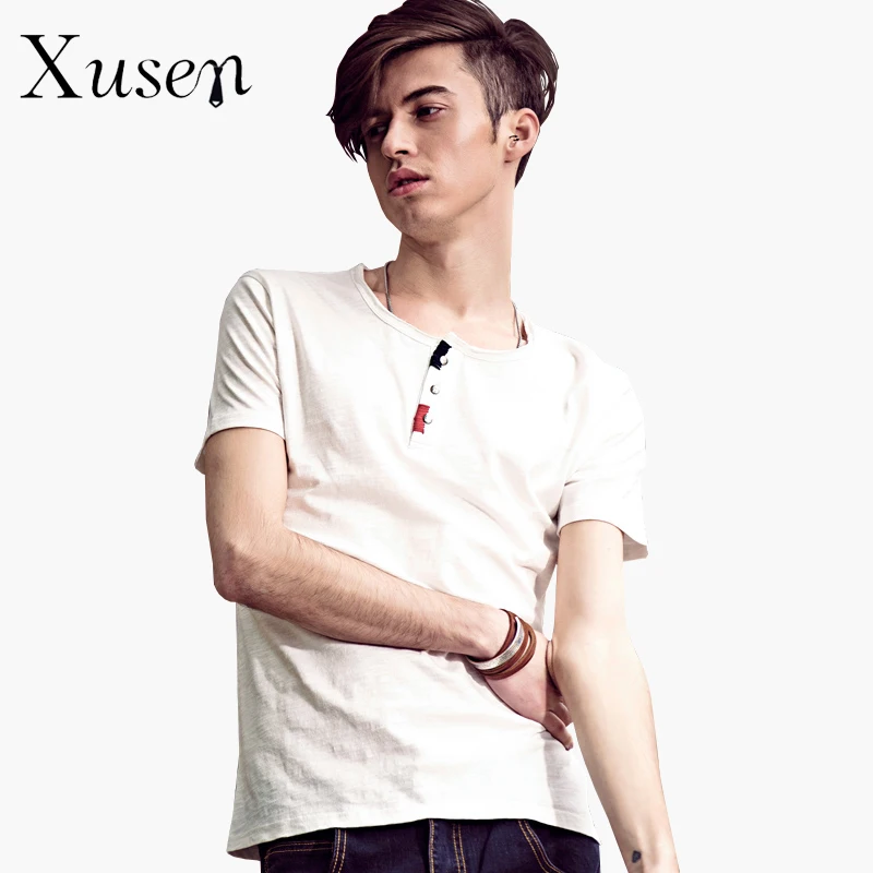 Men's Short Sleeve Henley T Shirt Regular Fit Cotton Crew