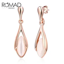 

Lobule Type Earrings Rose Gold Color Cat's Eye Stone Simple Creative Stud Earrings for Women Long Fashion Jewelry 2018 New