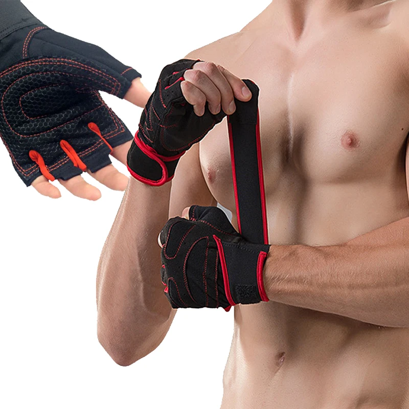 مع حزام كمال الأجسام اللياقة رياضة قفازات رفع الاثقال قفازات للرجال musculation crossfit النساء مكافحة زلة الحديد دمبل