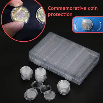 

100 Grids/Box 30mm Capsules Storage Box Plastic Protect Exhibitions Organizer Commemorative Coin Holder Case Transparent Home