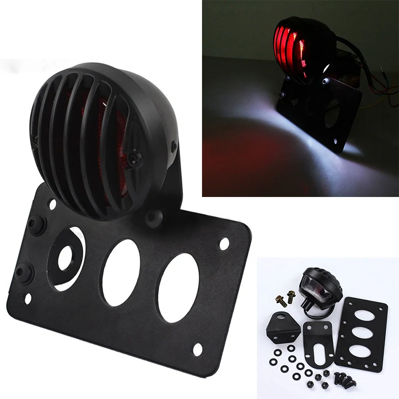 

1 Set Motorcycle LED Tail Brake Light Black Side Mount License Plate Bracket For H-arley S-portster B-obber C-hopper