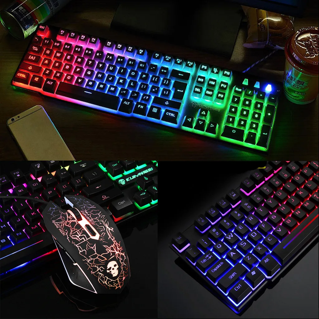 Один набор лазерной клавиатуры подсветка Usb эргономичная игровая клавиатура и мышь набор для ПК ноутбук Klawiatura# LR2