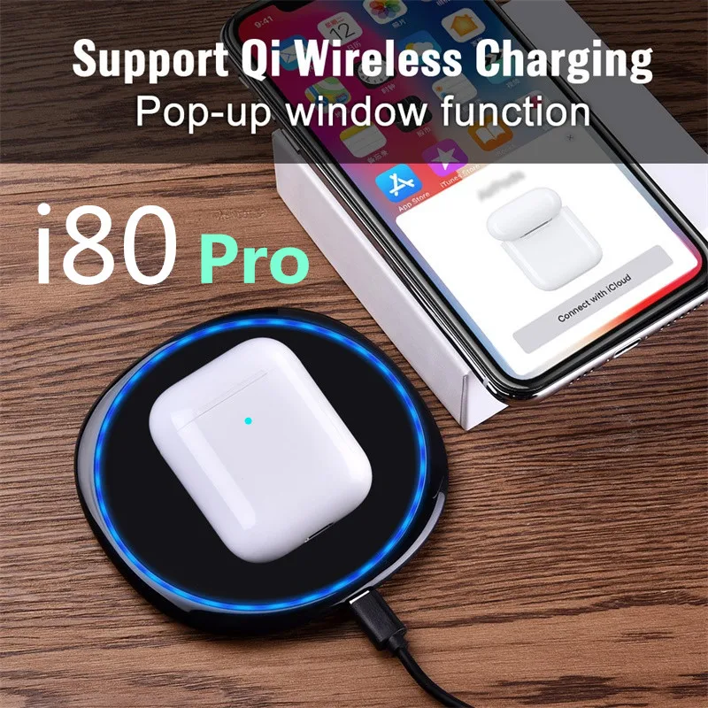 I80Pro TWS 1:1 Реплика Pop up Air 2 раздельное использование Qi Беспроводная зарядка наушники PK w1 H1 чип i60 i20 i30 i80 i100 i200tws