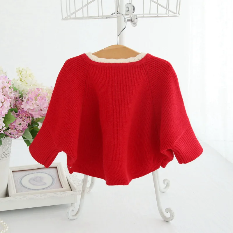 Свитер для девочек красный маленьких кардиган мода Вязаная куртка с кружевной