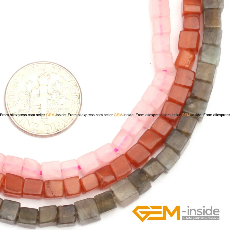 

4mm Square Shape Natural Stone Beads, Rose Quartzs, Red Aventurine Jades, Labradorite DIY Beads For Jewelry Making Free Shipping