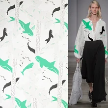 Шелковая и хлопковая ткань с принтом рыбы и Кита из мультфильма SCT377