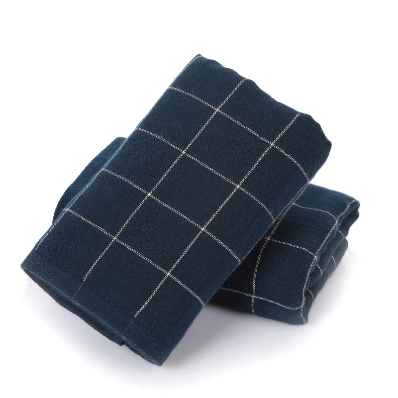 34x75 см хлопок марля простой клетчатый полотенце Абсорбирующая мочалка ванная комната полотенце для рук для мужчин - Цвет: Dark Blue