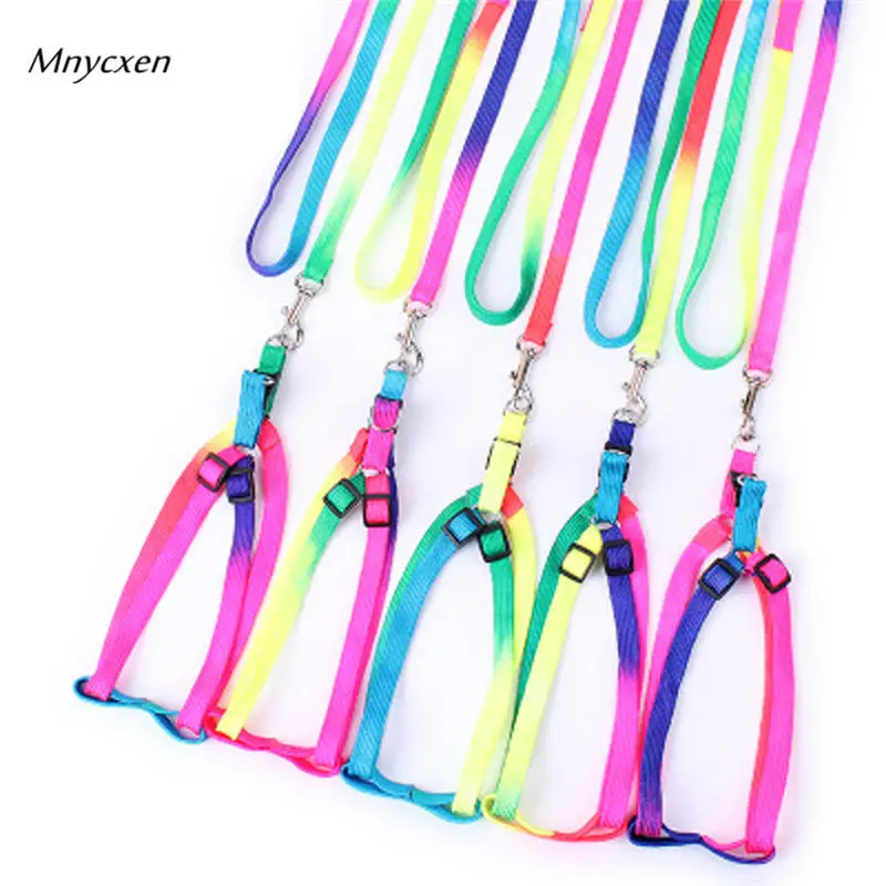 prativerdi 1 PCS Adjustable Rainbow color Pet Dog Leash Small Puppy Cat Rabbit Kitten Nylon Harness Collar Lead @P | Дом и сад