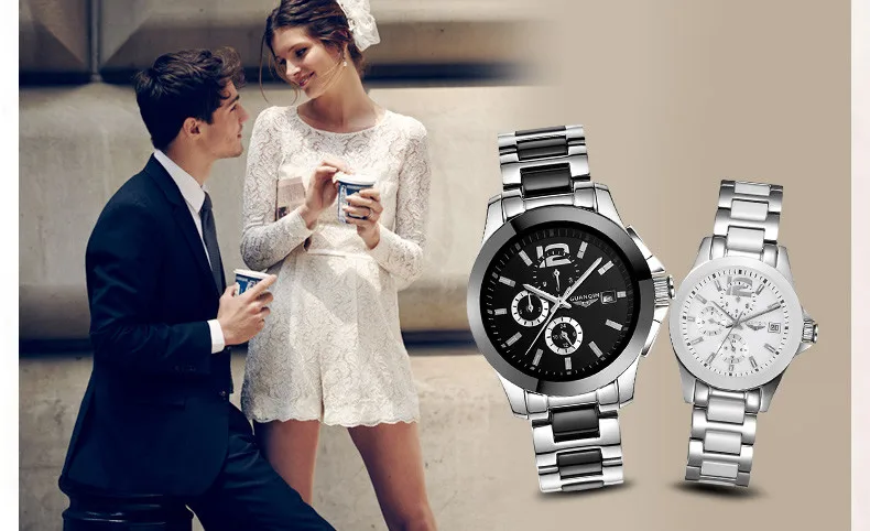 GUANQIN керамика пары влюбленных Часы Многофункциональный Водонепроницаемый автоматический Деловые часы Для мужчин Для женщин Спорт
