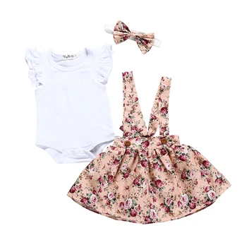 

2019 Newborn Baby Girl Clothes Set Floral Ruffle Tops Romper + Tutu Skirt Dress Kids Cute Sweet Summer Outfits Set Wholesale