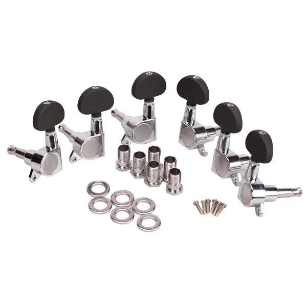 6PCS 3L3R Chrome Guitar String Machine Heads Tuning Pegs Keys Tuners with Black Buttons for Acoustic, Electric Guitars