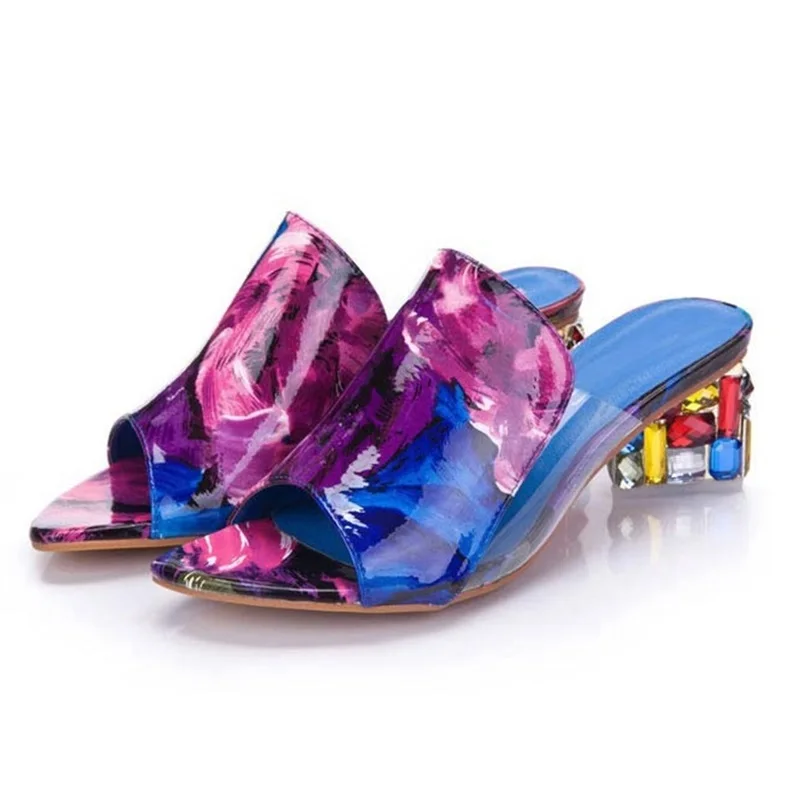 Женские босоножки; летние женские туфли на каблуке, украшенные кристаллами; шлепанцы для отдыха; уличные шлепанцы без застежки; модная обувь; L08 - Цвет: B