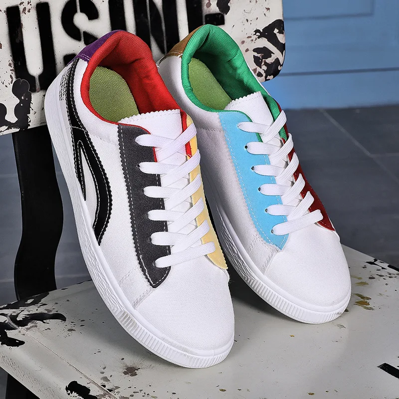 JINBEILEE  2019 New Men's Casual Skate Shoes Fashion Color Matching Sports Shoes Men's Trend Breathable Canvas Shoes