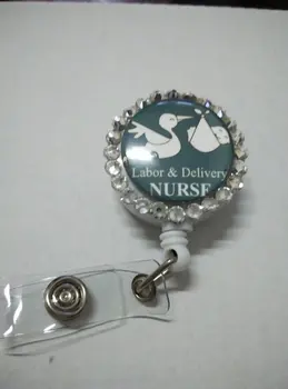 

Labor And Delivery ID Badge/holder Retractable Reel W/ Bling Crystals