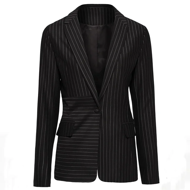 Ladies Office Blazers Striped Elegant Designer Long Sleeve Turn Down