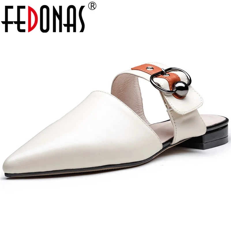 

FEDONAS Fashion Sexy Women Pointed Toe Genuine Leather Slingbacks Pumps Thick High Heels Spring Summer Elegant Party Shoes Woman