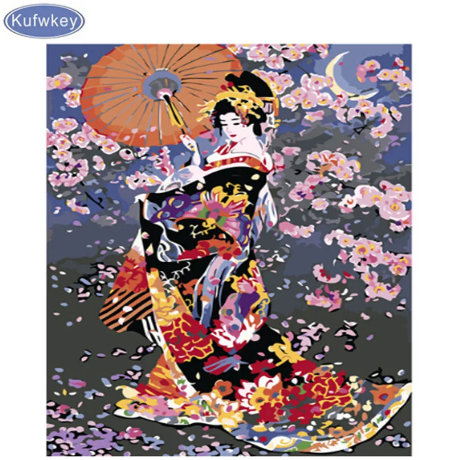 5D DIY diamond Painting Japanese women and cherry blossoms Cross Stitch