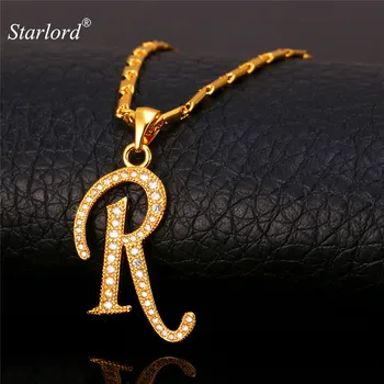 

Initial R Letter Pendants Necklaces Women/Men Gift Cubic Zirconia Alphabet Jewelry Gold/Silver Color Necklace P1688